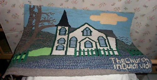 Newfoundland hooked mat showing Christ Church