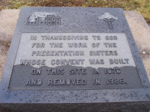 Plaque marking the site of Presentation convent