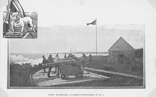 Fort Edward with cannons firing