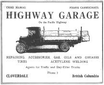 Highway Garage advertisement, 1921; Wrigley's BC Directory, 1921