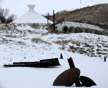 South view of the exterior with some sculpture visible in the foreground; Unknown