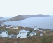View from the southwest of The Downs Historic Conservation Area, Ferryland, NL. Photo taken October 2006. ; HFNL/Andrea O'Brien 2006