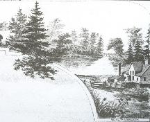 Engraving of mill buildings and view of creek; Meacham's Illustrated Historical Atlas of PEI, 1880
