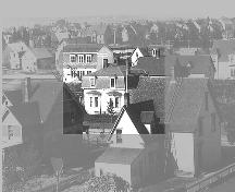 1891 aerial photograph of the C. D. Thomson Residence at the north end of the Central School grounds.; Moncton Museum