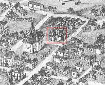The C. D. Thomson Residence appears on the bird's-eye-view map of Moncton in 1881, three years after its completion.; Moncton Museum