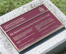 Robie Street Cemetery, Truro, memorial to Sir Adams G. Archibald, 2004; Heritage Division, NS Dept. of Tourism, Culture and Heritage, 2004