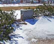The I.C.R. Monument consists of an original cornerstone from the I.C.R. Shops erected in 1906.; Moncton Museum