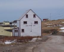 Exterior photo view of left gable end and rear of James Ryan Shop, Elliston, 2006/03/26; L Maynard, HFNL, 2007