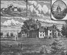 Historic illustration of the buildings of The Briars (Peacock House at top right corner) – c. 1888; briars.ca, 2005
