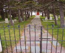 View up St. Mary's Church and Cemetery path towards main entrance of church, 2006/06/15; L Maynard, HFNL, 2007