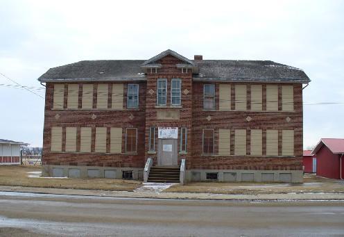 Front view of the Elrose Brick School, 2007.