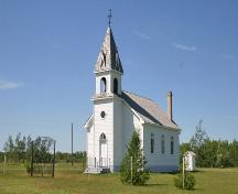 Primary elevations, from the northeast, of Stony Hill Otto Lutheran Church, Lundar area, 2006; Historic Resources Branch, Manitoba Culture, Heritage and Tourism 2006