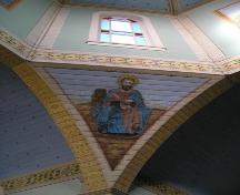 View of the interior of the Presentation of the Blessed Virgin Mary Ukrainian Catholic Church (Delph), Lamont County, showing part of the dome with pendentive (November 2005); Lamont County, 2005