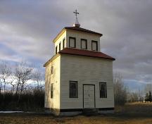 View of the Ukrainian Catholic Church of Spasa (Muskalik) bell tower, Lamont County, looking northwest (October 2005); Lamont County, 2005
