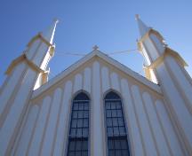 This photograph shows the two inner spires with gable ornamentation and illustrates the board and batten cladding, 2007; Town of St. Andrews