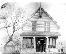 This building was built by Fruing Co. as a general store. Photo taken circa 1910.; Fidèle Thériault Collection