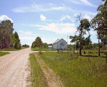 Contextual view, from the north, of Hilbre School, Hilbre, 2006; Historic Resources Branch, Manitoba Culture, Heritage and Tourism, 2006