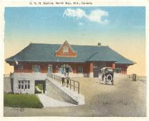North Bay CNR Station as viewed from Second Avenue West; http://www.northbayhistory.homestead.com/Postcards/X048CNRstation.jpg