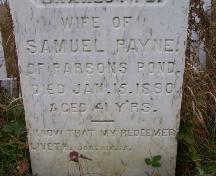 Photo view of headstone, Old Church of England Cemetery, Parsons Pond, NL; Town of Parsons Pond, 2007