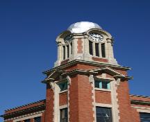 View of the tower of the Carman Dominion Post Office, Carman, 2005; Historic Resources Branch, Manitoba Culture, Heritage and Tourism, 2005