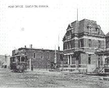 This early postcard shows a streetcar en route to Amherstburg as it nears Sandwich Post Office.; City of Windsor files