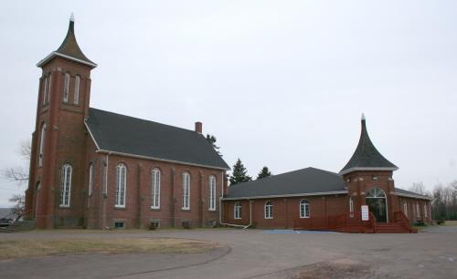 Showing original church with new addition