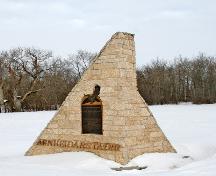Primary elevations, from the southeast, of the Johann Magnus Bjarnason Monument, Arborg area, 2006; Historic Resources Branch, Manitoba Culture, Heritage and Tourism, 2006