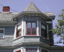 This photograph shows the hexagonal roof atop the bay window, 2005; City of Saint John