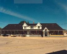 General view of the VIA Rail/Canadian National Railways Station, showing a façade, 1991.; Murray Peterson, 1991.