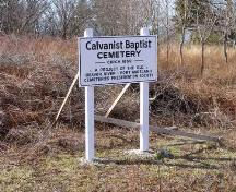 Sign identifying the Calvinist Baptist Cemetery, Port Maitland, Yarmouth County, NS, 2008.; Heritage Division, NS Dept. of Tourism, Culture and Heritage, 2008