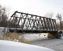 Primary elevation, from the north, of the Gardenton Truss Bridge, Gardenton area, 2006; Historic Resources Branch, Manitoba Culture, Heritage and Tourism, 2006