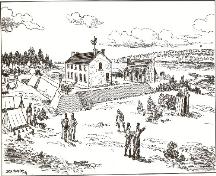 A sketch (c. 1900) of the fortifications thought to surround the house during the War of 1812.; Foster, 1900, from Windsor's Community Museum