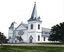 Showing corner Gothic tower (right) and Baroque tower (left); Henry Dunsmore, The Studio Gallery, PEI  (www.victoriapei.com)