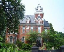 Of note is the heavily rusticated stone masonry and the massive northeast tower.; Kayla Jonas, 2007