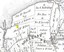 Cemetery is marked with a cross on this 1880 map; Meacham&#039;s Illustrated Historical Atlas of PEI, 1880