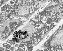 Bird's-eye-view map of Moncton from 1881.; Moncton Museum