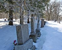 Detail view, from the north, of Dominion City Cemetery, Dominion City, 2007; Historic Resources Branch, Manitoba Culture, Heritage, Tourism and Sport, 2007