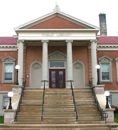 Detailed View of the Main Entrance of the Carnegie