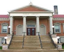 Featured is the monumental main entrance with Ionic columns, 2007.; Department of Planning, City of Brantford, circa 2004.