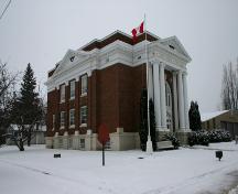 View of the northeast perspective of the Emerson Court House and Town Hall, Emerson, 2005; Historic Resources Branch, Manitoba Culture, Heritage, Tourism and Sport, 2005