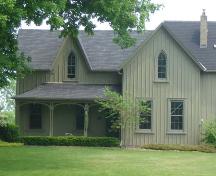 Of note are the steeply-pitched gables which feature gothic windows.; Kayla Jonas, 2007.