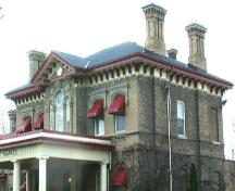 Northwest elevation which displays the sunken cornice and the decorative frieze, 2004.; City of Brantford, Department of Planning, 2004.