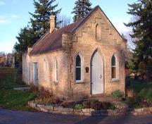 Façade of the Chapel depicting its Gothic Revival inspired architecture, 2004.; Department of Planning, City of Brantford, 2004.