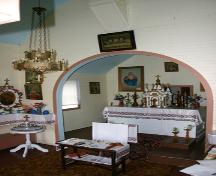 View to the altar of St. Michael's Ukrainian Catholic Church, Dauphin area, 2005; Historic Resources Branch, Manitoba Culture, Heritage, Tourism and Sport, 2005