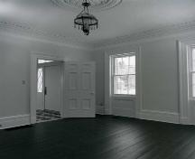 View of the interior mouldings, painted floor, following restoration –  1986; OHT, 1986