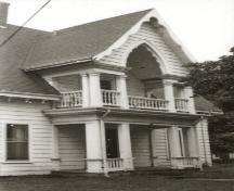 Showing detail of centre gable with gothic arch; Canadian Inventory of Historic Buildings, 1971
