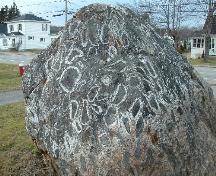 Close-up view showing the composition of the rock; McAdam Historical Restoration Committee