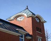 View to the prominent clock tower of the Morden Dominion Post Office, Morden, 2005; Historic Resources Branch, Manitoba Culture, Heritage, Tourism and Sport, 2005