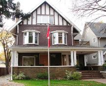 View of front façade featuring the bay windows and half timbering, 2008.; Herrington, 2008.