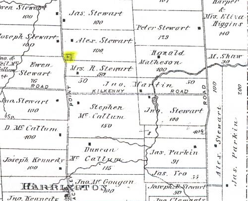Cemetery is shown on land owned by Alex Stewart